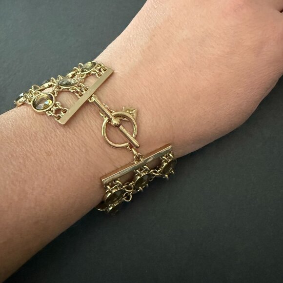 Banana Republic Gold-Tone 3 Row Openwork Bracelet Circular Links Toggle Clasp - Picture 12 of 13